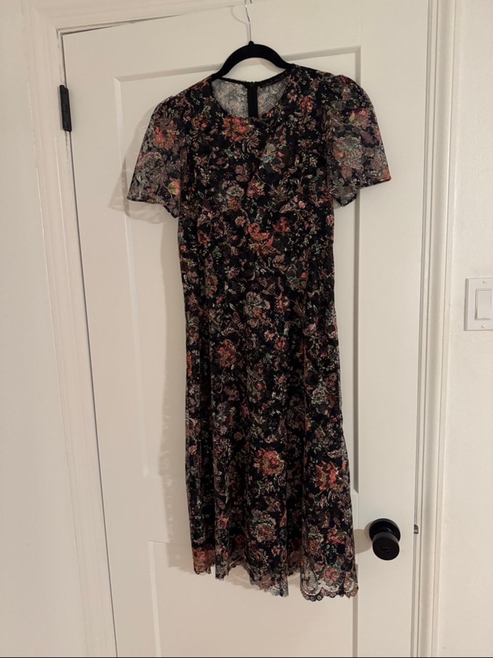 Zara Floral Lace Overlay Midi Dress in Black